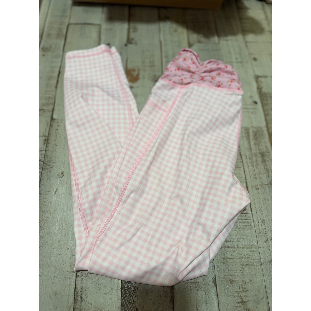 Logilates Pink Gingham Ruched Waist‎ Leggings Size Large!
